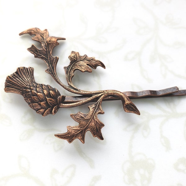 Copper Thistle  Hairpin, Rustic Scottish Bobby Pin, Fall Leaf, Autumn Branch, Scotland, Woodland, Wedding Bridal Hair Accessory