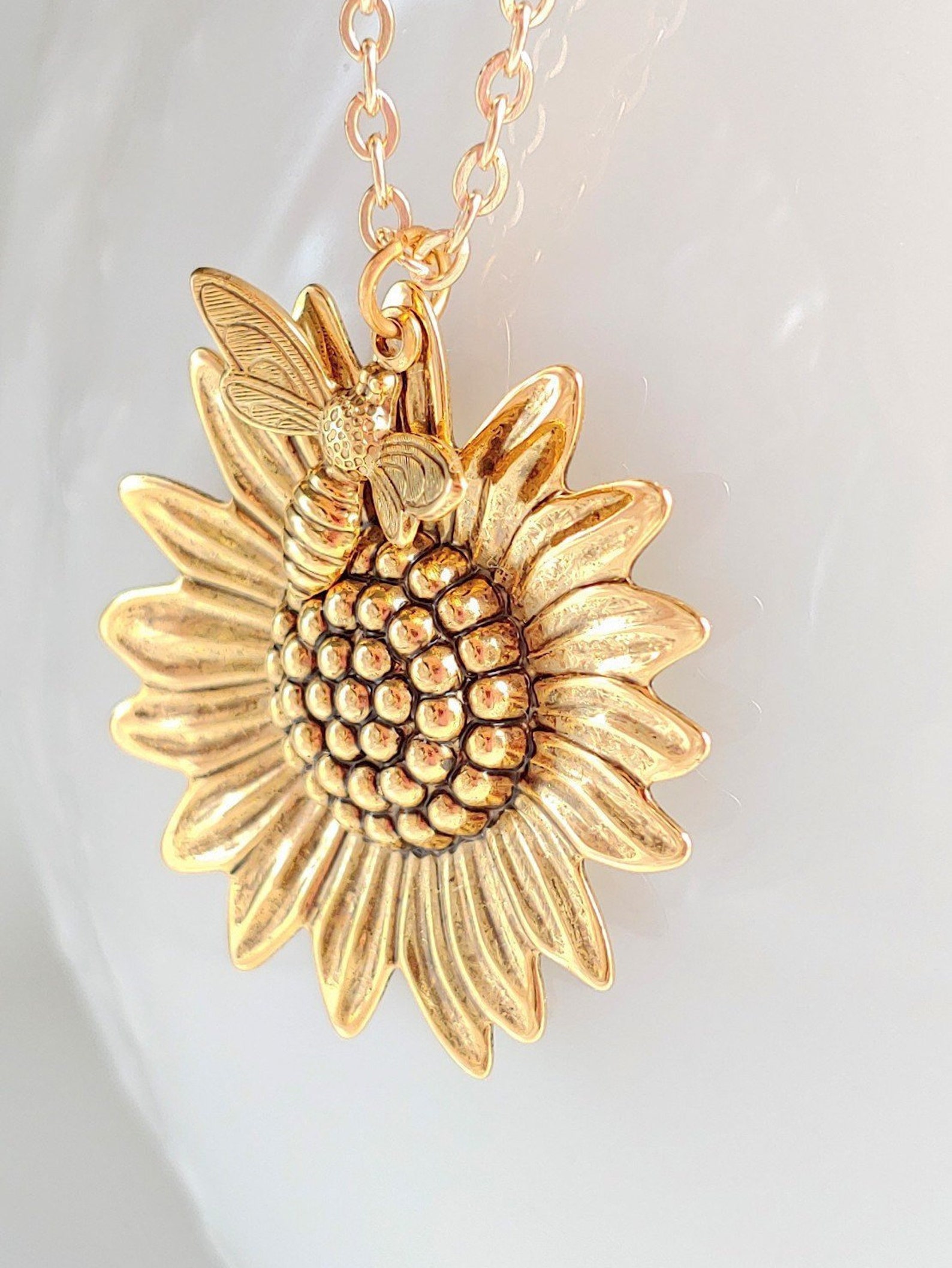 Sunflower & Bee Necklace 24k Gold Summer Sunshine Woodland Etsy