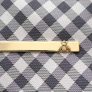 Tiny Gold Bee on Gold Tie Clip, Garden Wedding, Rustic, Woodland, Nature, Bumble Bee Tie Bar, Groom, Skinny Ties - TGBT2&1