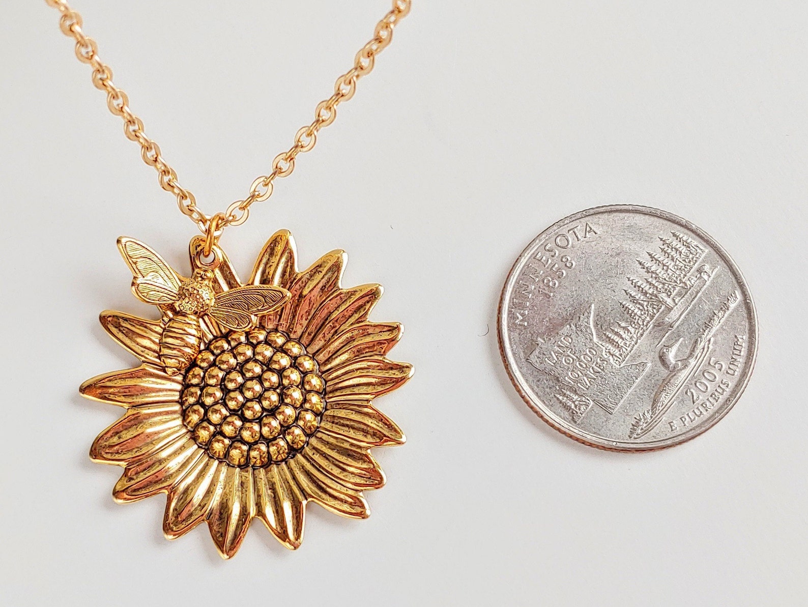 Sunflower & Bee Necklace 24k Gold Summer Sunshine Woodland Etsy