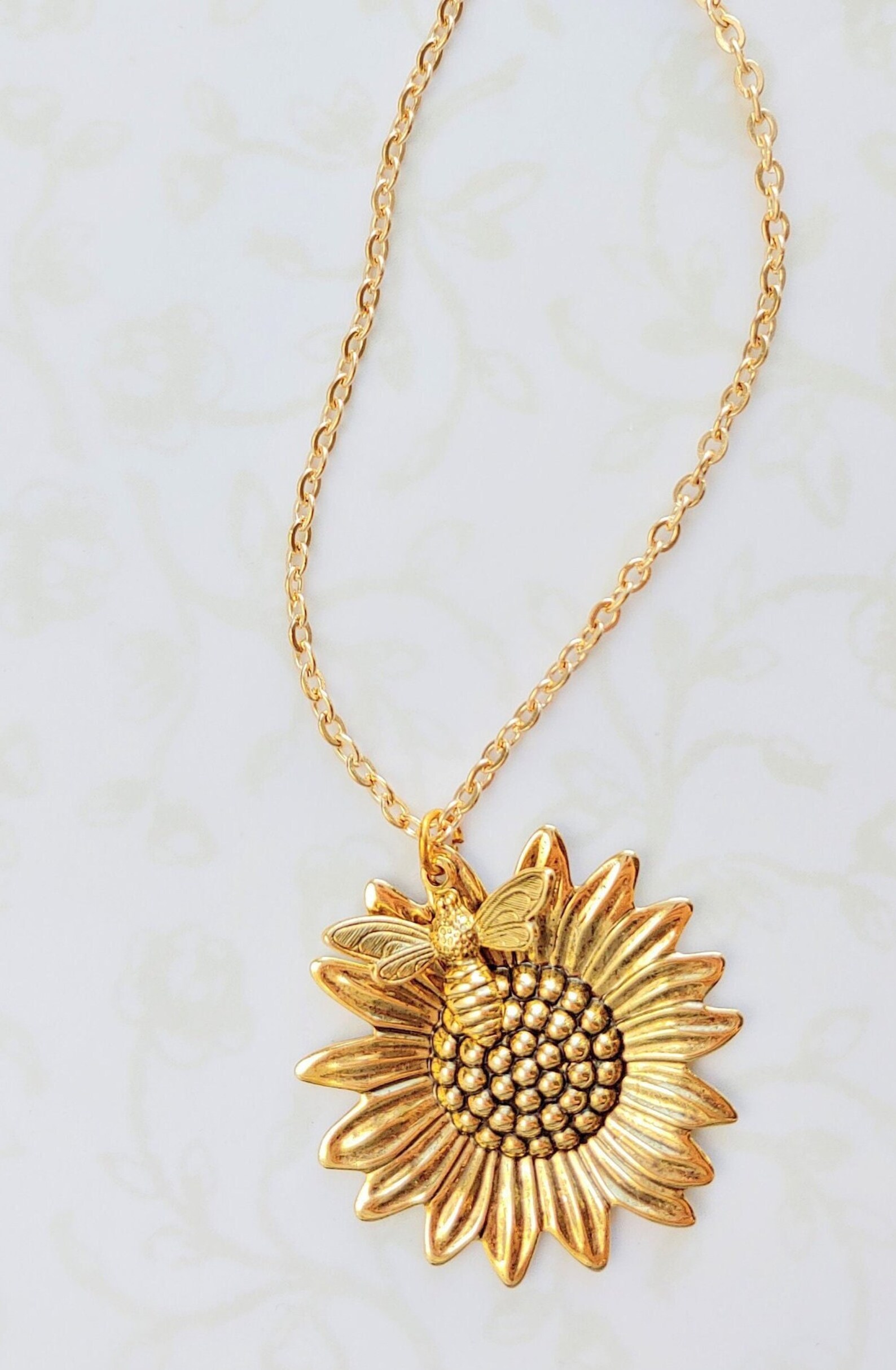 Sunflower & Bee Necklace 24k Gold Summer Sunshine Woodland Etsy