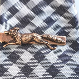 Copper Fox Thin Tie Clip, Tie Bar, Rustic, Fathers Day, Woodland, Nature, Forest, Wolf, Wedding, Groom, Best Man, Man, Dog, Skinny Tie