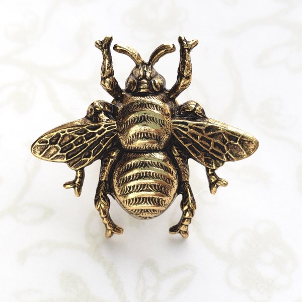 24k Gold Bumble Bee Lapel Pin, Gold Plated Brass, Brooch, Woodland Nature Garden Wedding Boho Rustic Queen Bee - Sweet As Can Bee .Lg.