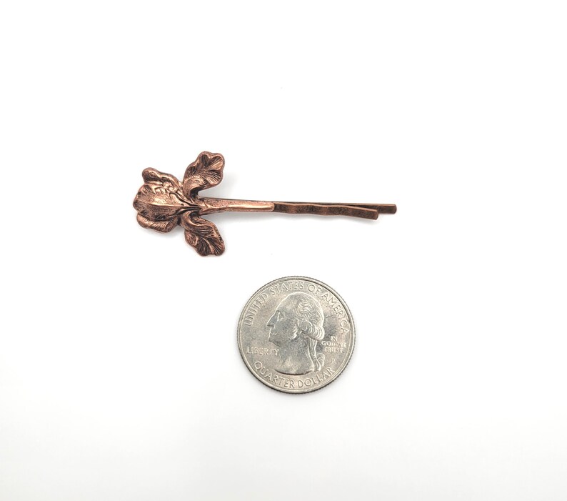 Iris Floral Copper Pins, Bobby Pins, Garden Wedding Flowers, Rustic, Boho, Woodland, Nature image 2