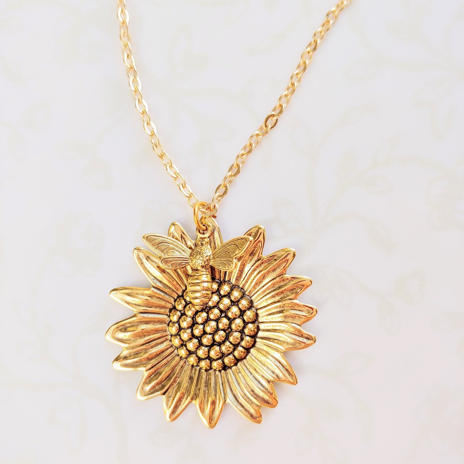 Sunflower & Bee Necklace 24k Gold Summer Sunshine Woodland Etsy