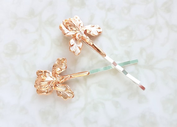 Iris Floral Rose Gold Hair Pins Bobby Pins Garden Wedding Etsy