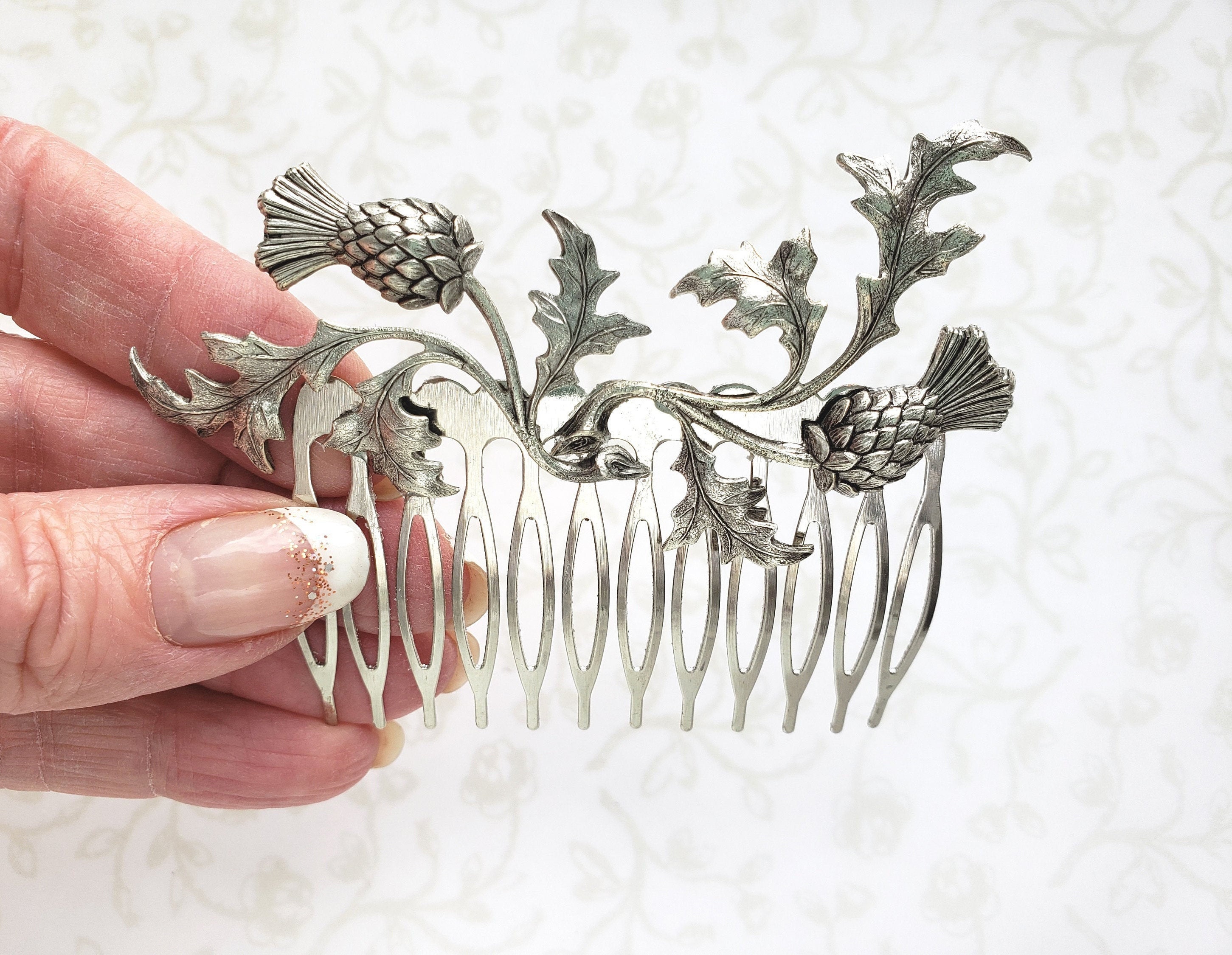 Silver Thistle Hair Comb Elegant Scottish Bridal Hair Comb Etsy