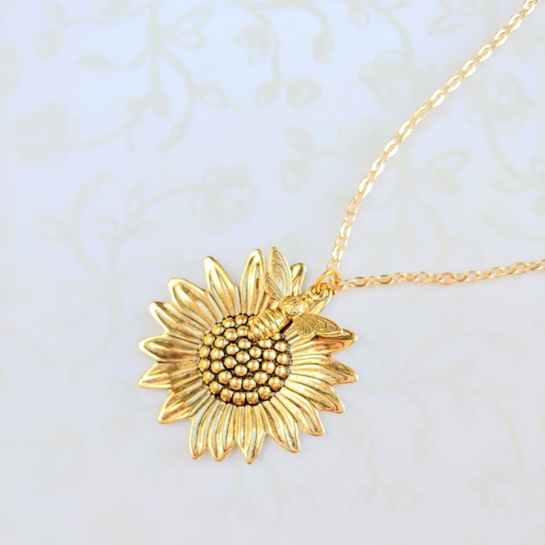 Sunflower & Bee Necklace 24k Gold Summer Sunshine Woodland Etsy
