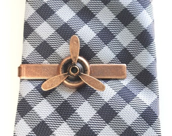 Copper Spinning Propeller Tie Clip, Rustic Airplane Tie Bar, Air Force, Pilot, Biplane, World War II, RC Plane, Groomsmen, Man, Wedding