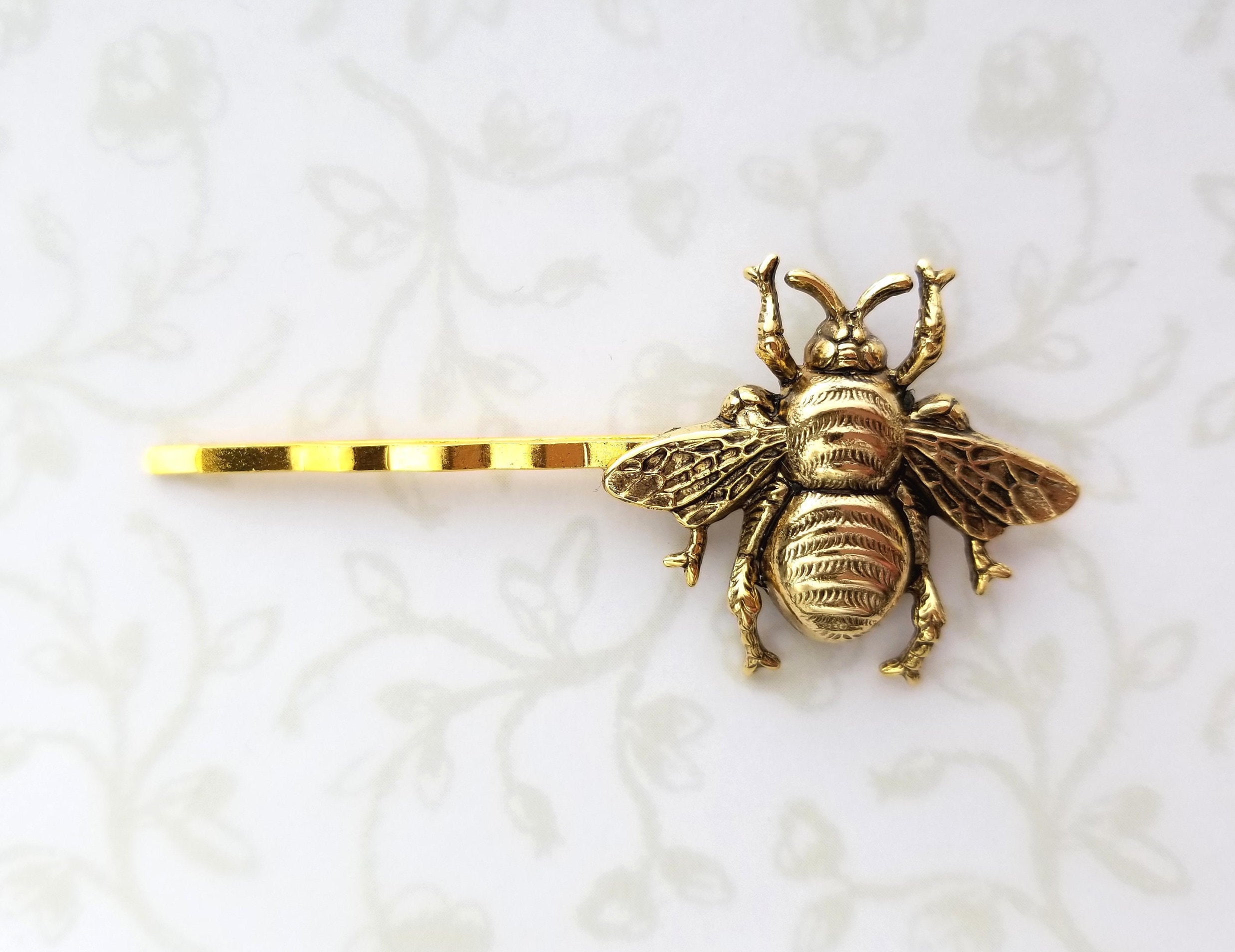 Gold Tone Pair Of Bumble Bee Hair Clips Pins Slide Insect Wasp Clip 2 pcs Pin 
