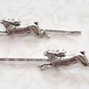 Silver Rabbit Hair Pins, Set of 2, Spring, Easter, Bunny, Teacher Gift, Librarian, Velveteen Rabbit Story, Woodland, Hare, Good Luck Charm