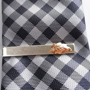 Rose Gold Tiny Leaf on Silver Tie Clip, Tie Bar, Modern, Rustic, Woodland, Nature, Men, Groomsmen, Best man, Fall Wedding, Autumn