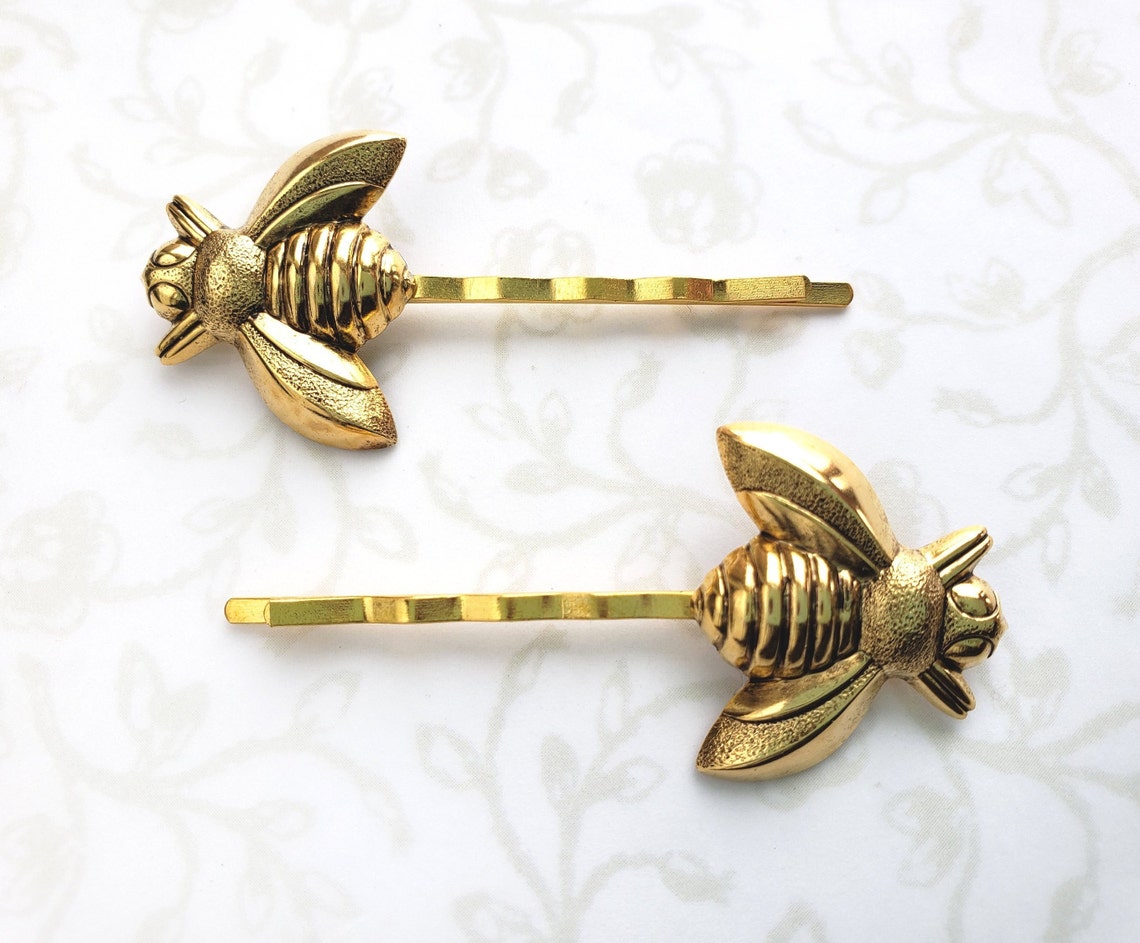 Bumble Bee Bobby Pins 24k Gold Honey Bee Bobby Pin Woodland Etsy