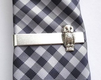 Silver Owl Tie Clip, Tie Bar, School Teacher, Professor, Fall, Autumn, Men, Wedding, Father's Day, School, Wise, Halloween