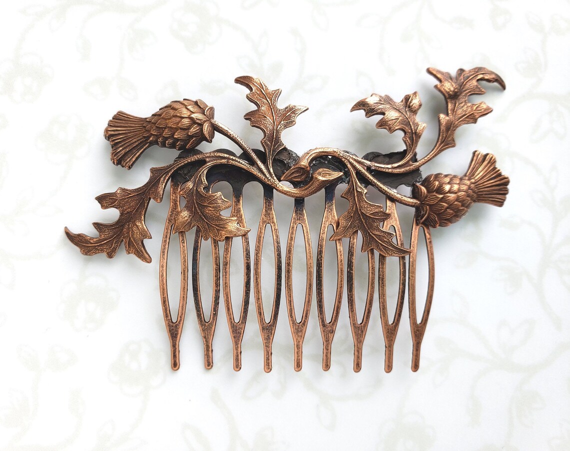 Copper Thistle Hair Comb Scottish Elegant Bridal Hair Comb Etsy