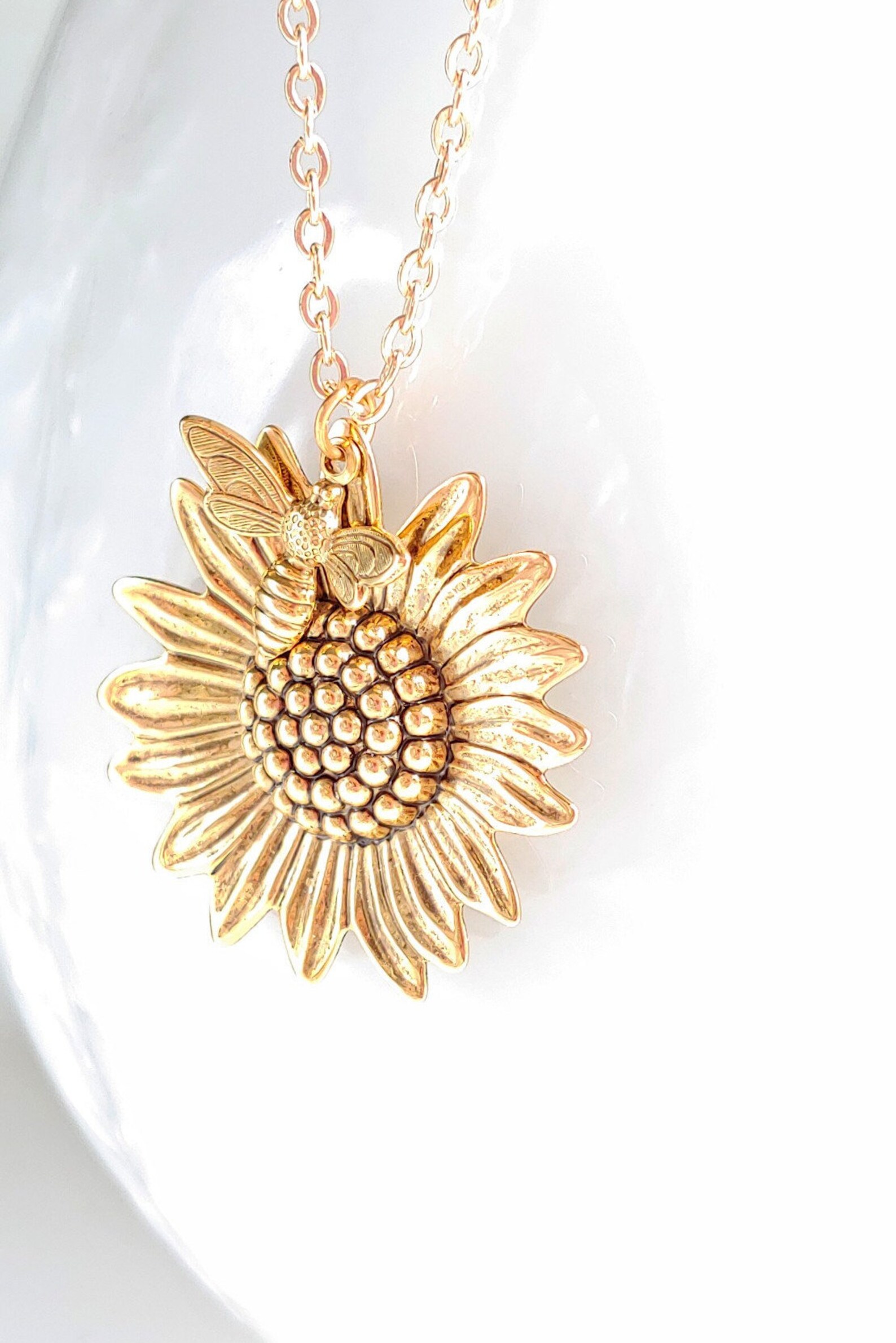 Sunflower & Bee Necklace 24k Gold Summer Sunshine Woodland Etsy