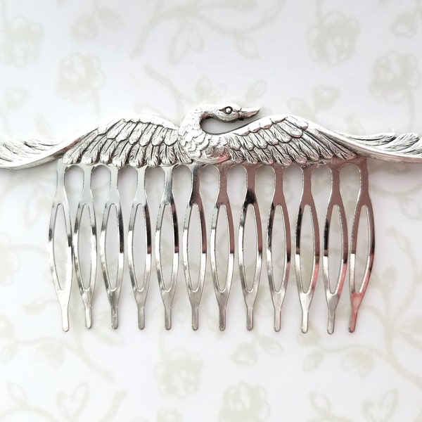 Silver Swan Hair Comb, Elegant Bridal Hair, Swan Lake, O'dette, Swan Princess, Bird, Trumpet of the Swan, The Ugly Duckling, Childhood Story