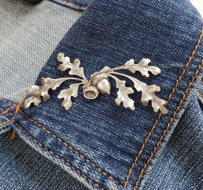 Large Silver Oak Leaf & Acorn Pin Large Lapel Pin Brooch Etsy