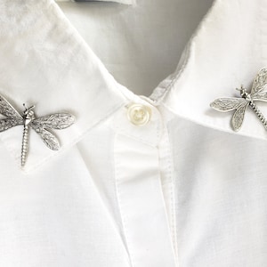 Set of 2 Silver Dragonfly Lapel Pins / Brooch Woodland Spring Summer Accessory, Garden Insect Bug Collar Pins Entomology Gardener, Nature