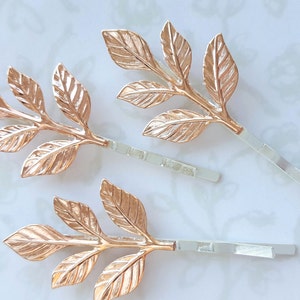 Rose Gold Leaf Bobby Pins, Hair Pins, Woodland Rustic Nature Leaves Wedding Hair Bridal Party Bridesmaids, Boho, Garden