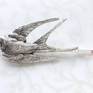 Silver Bird Hair Pin, Bobby Pin, Woodland, Boho, Rustic, Nature, Garden Wedding Hair, Vintage Bridal Hair, Swallow, Feather, Bridesmaids