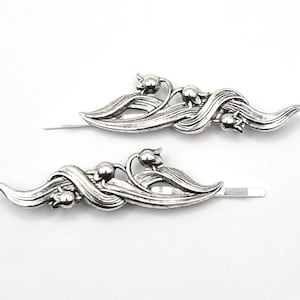 Lily of the Valley Silver Hair Pins, Set of Two, Bobby Pins, Bridesmaid Gift, Garden Wedding Hair Clip, Vintage Bridal, Woodland, Flower