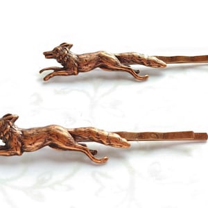 Copper Fox Hair Pins, Set of Two, Rustic Woodland Creature, Bobby Pins, Forest, Wedding Hair Bridal, Animal Lover, Wolf, Dog