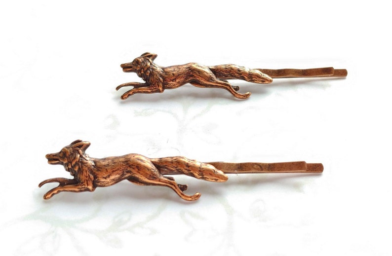 Copper Fox Hair Pins Set of Two Rustic Woodland Creature Etsy