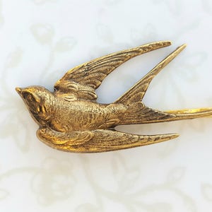 24k Gold Plated Brass Bird Hair Pin, Bobby Pin, Woodland, Boho, Rustic, Nature, Garden Wedding Hair, Vintage Bridal Hair, Swallow, Feather