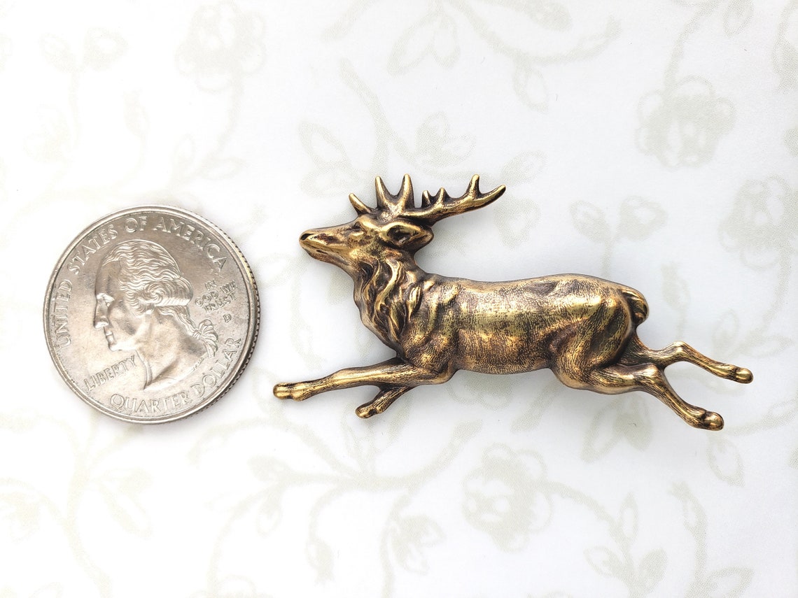 Stag/deer Lapel Pin Antiqued Gold Brass Brooch Buck Etsy