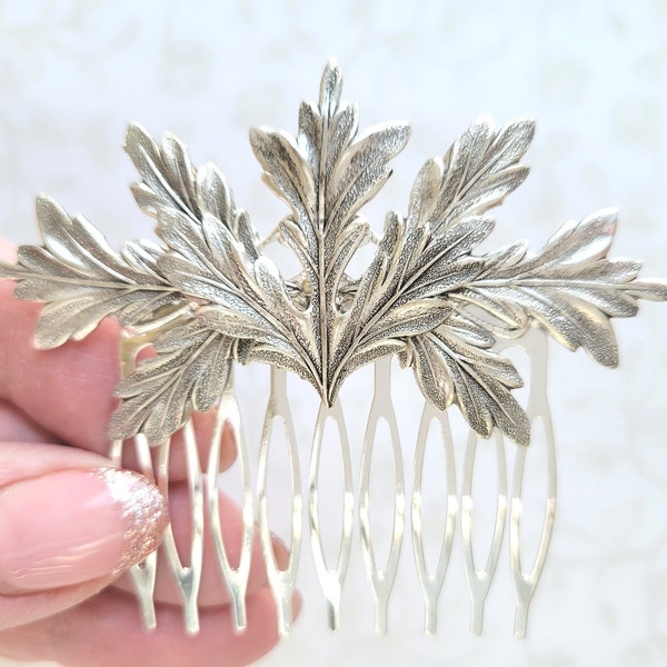 Silver Thistle Leaves Hair Comb, Scottish Bridal Hair Comb, Woodland, Bridesmaids, Feminine, Romantic, Elegant Bride, Summer, Garden Wedding