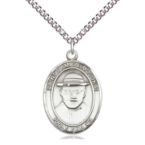 Saint Damien Of Molokai Silver Medal With Silver Chain