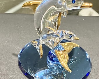 2 dauphin cristal d'Arques, France 1990 cristal au plomb vintage - Décoration