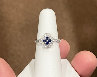 Sapphire And Diamond 10K White Gold Ring