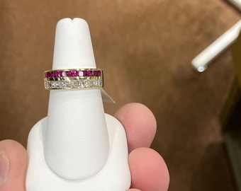 Princess Cut Ruby And Diamond 18k Gold Ring