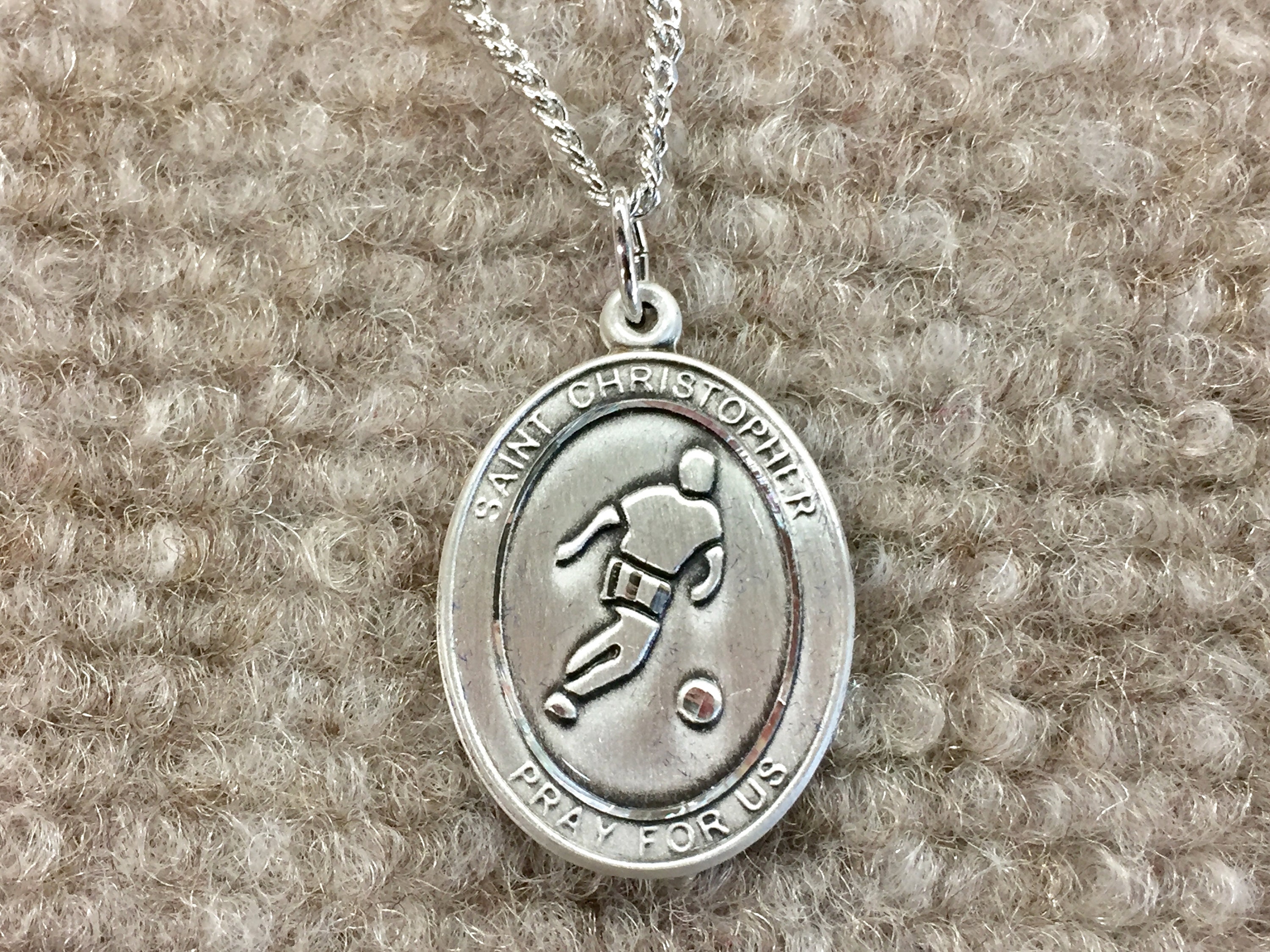 Saint Christopher Silver Soccer Pendant With Chain
