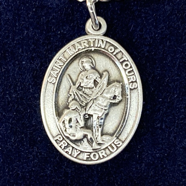 Saint Martin Of Tours Médaille En Argent Avec Chaîne Gourmette 20 Pouces