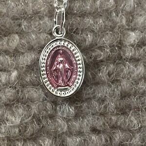 Silver Pink Miraculous Medal With Chain