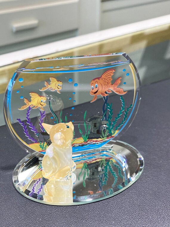 猫と金魚鉢のガラス置物 - Etsy 日本
