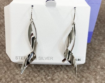 Silver Wire Leaf Drop Earrings
