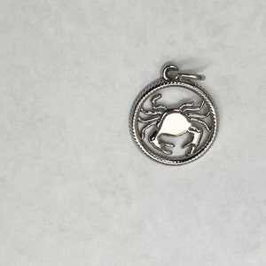Puede incluir: Encanto de plata con un diseño de cangrejo detallado dentro de un círculo de cuerda.