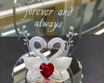 Swans With Heart Together Forever And Always Glass Figurine