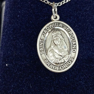 Saint Jadwiga of Poland Silver Pendant And Chain image 1