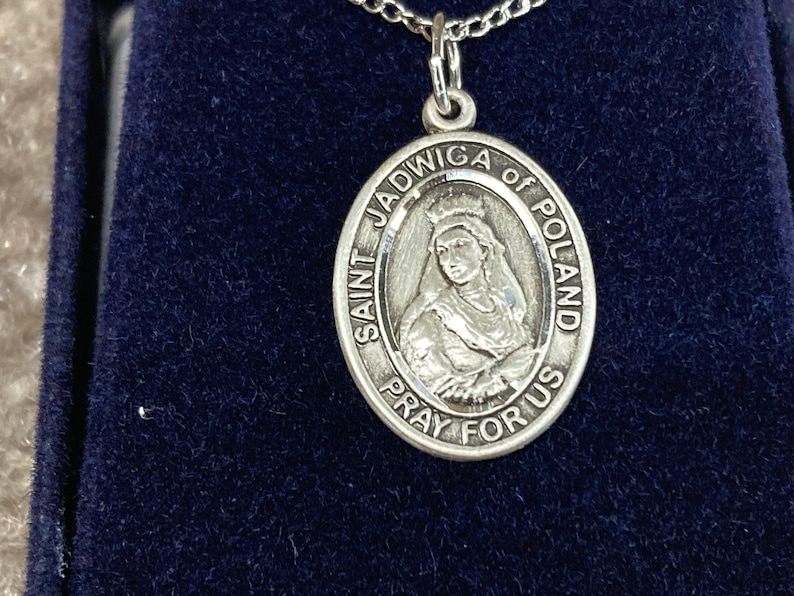 Saint Jadwiga of Poland Silver Pendant And Chain image 1