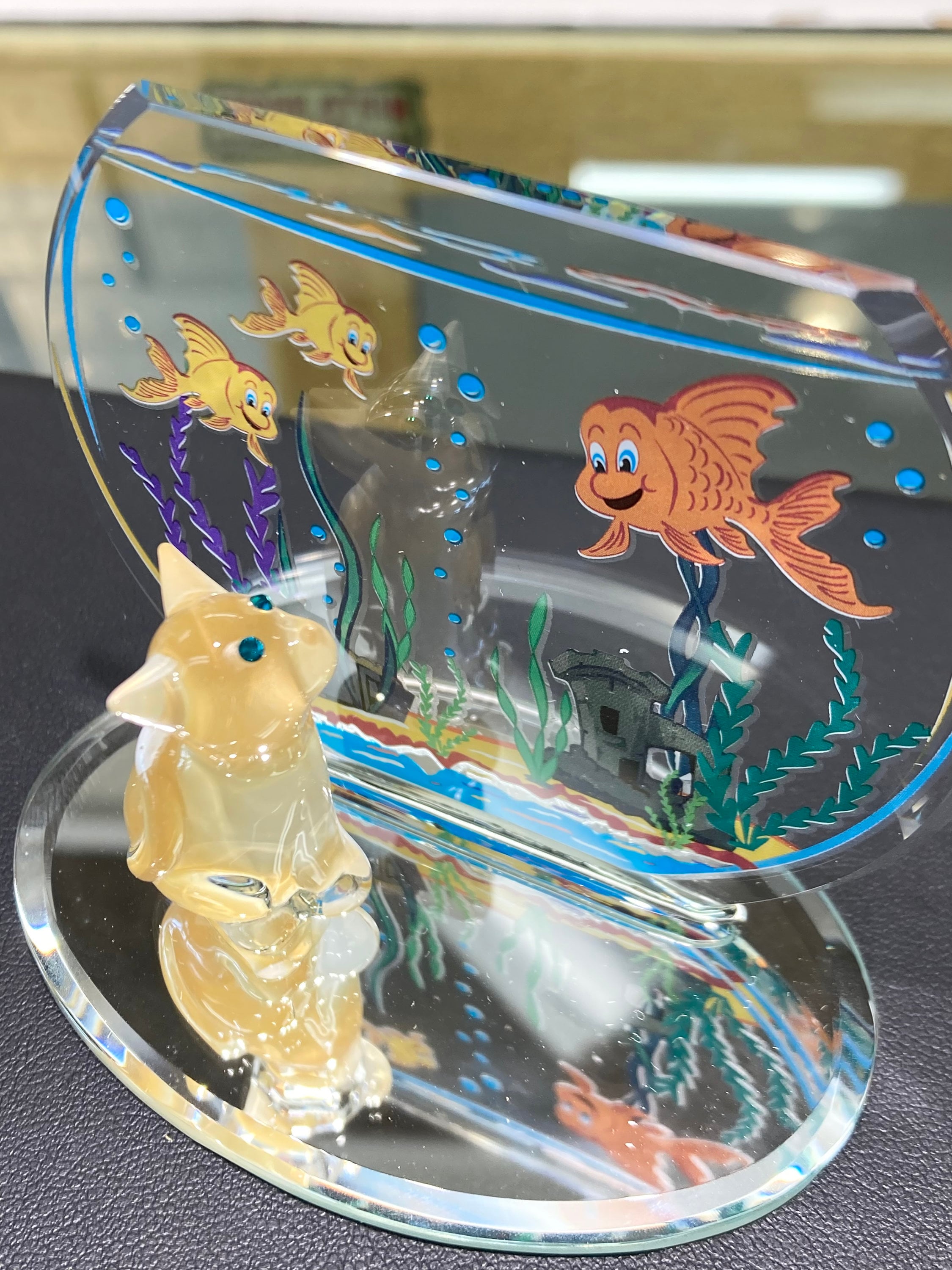 猫と金魚鉢のガラス置物 - Etsy 日本