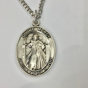 Divine Mercy Silver Pendant With Chain