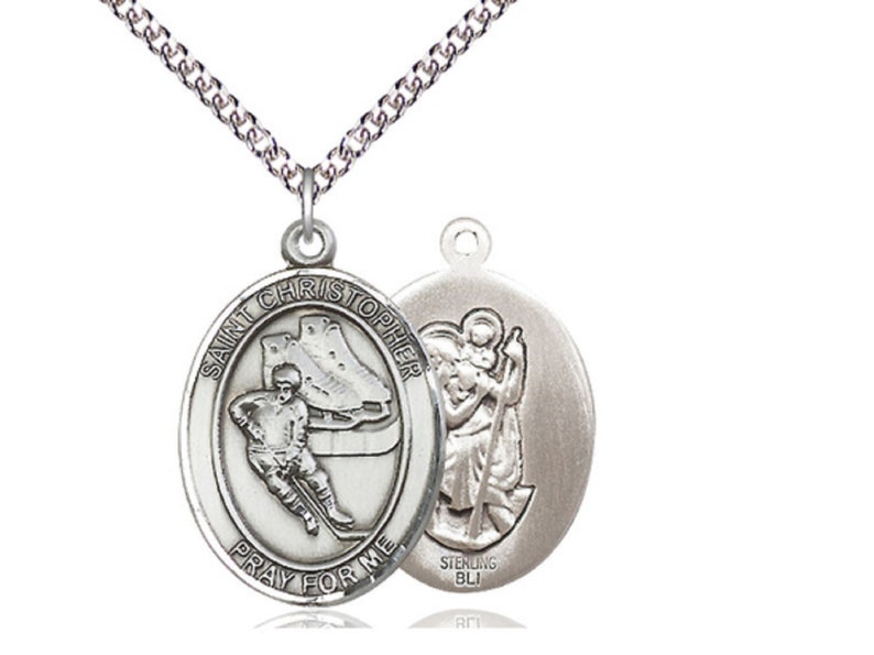 Saint Christopher Ice Hockey Pendant With Silver Chain - Etsy