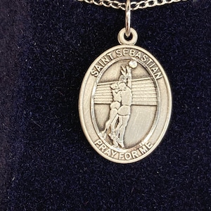 Saint Sebastian Volleyball Silver Pendant With Chain
