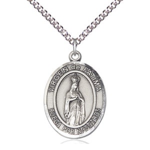 Colgante de plata de la Virgen de Fátima con cadena de plata de 18 pulgadas