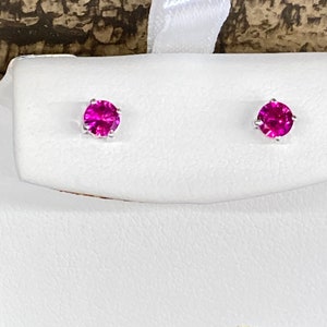 Synthetic Ruby Silver Earrings
